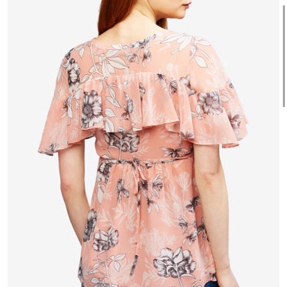A Pea in the Pod Pink Peach Ruffle Maternity Top - Picture 2 of 7